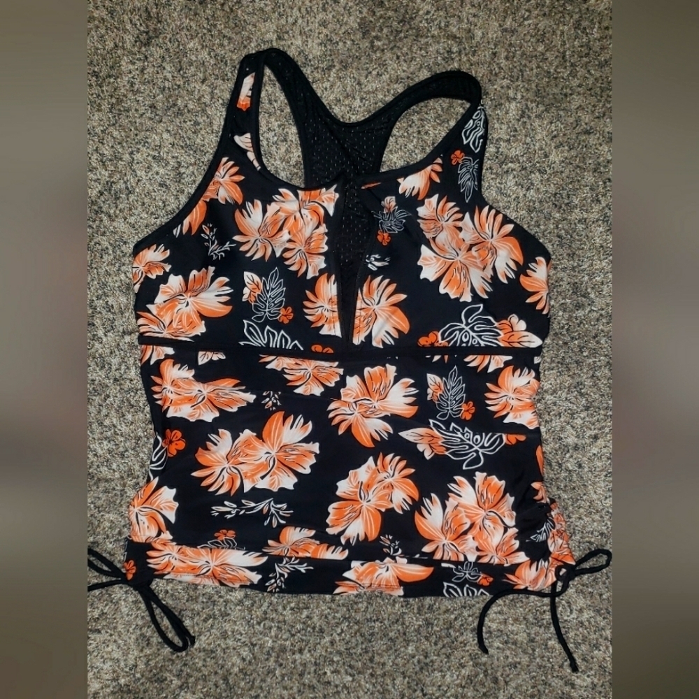 Fitted Floral Swim Tank Top with Tie Sides